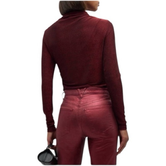 Veronica Beard Mylie Top Ruched Mock Neck Long Sleeve Top Size M In Crimson Red - Picture 3 of 15